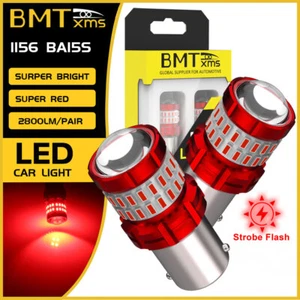 2x Red 1156 LED Strobe Flashing Brake Light Bulbs For Audi A3 A4 A5 A6 Q5 Q7 TT - Picture 1 of 13