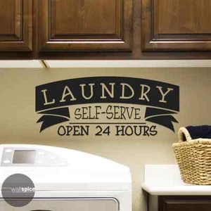 Laundry Self-Serve Open 24 Hours Vinyl Wall Decal Sticker - Picture 1 of 3