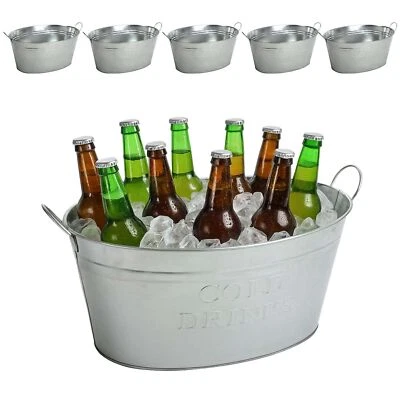 6x Vasca Zinco Bevande Fioriera Secchiello Ghiaccio Getränkewanne per il Argento - Immagine 1 di 4