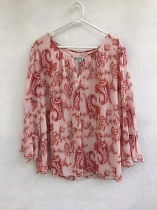 ❄️ Womens Blue Illusion Viscose Long Sleeve Floral Print Blouse Top Size 3L 3XL - Foto 1 di 6