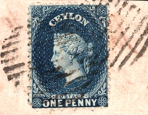 CEYLON QV PENCE ISSUE Classic Stamp SG.39 1d Dull Blue (1862) Used Piece SBB61 - Picture 1 of 5