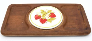 Vintage Strawberry Good Wood Teak Tray Cracker Cheese Charcuterie Snack Party - Picture 1 of 4