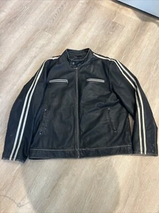 vintage y2k Tommy Hilfiger Racing Leather Cafe Jacket Size Xl - Picture 1 of 18