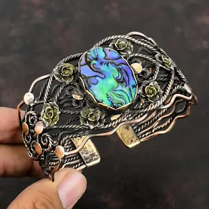Abalone Shell Jewelry Copper Mom Gift Wire Wrapped Flower Adjustable Bangle - Picture 1 of 6