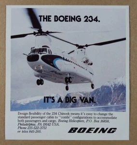 Boeing 234 Chinook Helicóptero 1984 'Es una furgoneta grande'. anuncio impreso vintage - Imagen 1 de 1