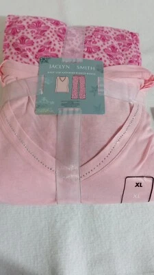 Pijama, XL, Jaclyn Smith, Top Rosa Claro, Pantalones Rosa Oscuro/Blanco Foto 1 de 4