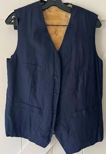 Vtg Men's Navy Blue 5 Button Vest w/Real Fur Lining SIZE 38 / Small - Picture 1 of 3
