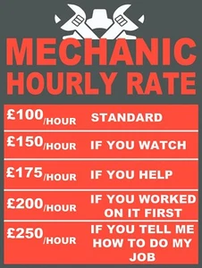 Mechanic Funny Hourly Rate, retro vintage style metal sign man cave shed Garage - Picture 1 of 1