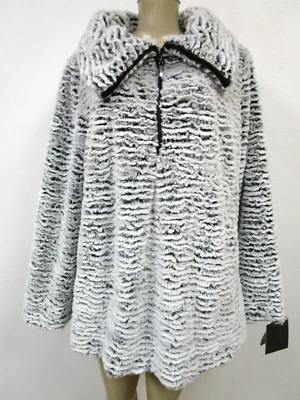 Chaqueta de piel sintética Adrienne Landau talla grande 1X blanca negra manga larga nueva con etiquetas Foto 1 de 4