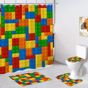 Kids Shower Curtain Sets 4PCS with Rugs, Toilet Lid Cover and Bath Mat, Funny Co - Picture 1 of 8