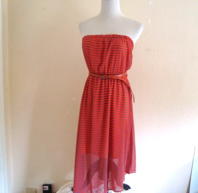 Vestido Body Central Sin Tirantes Rayas Naranja Azul Dobladillo Regular Talla L Foto 1 de 4