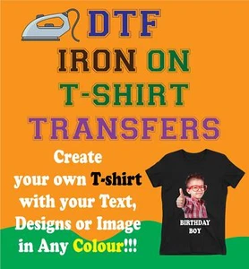 Custom Design DTF Iron on Transfer T-Shirt Personalised Text Name Image Gifts - Picture 1 of 15