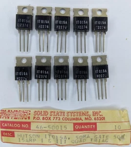 IT015A 10er Pack ISOTAB TRIACS GALVANISCH ISOLIERT TO-220 50MA 50V 15AMP BinP04 - Bild 1 von 1