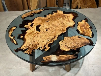 Custom Round Dining Epoxy Table - Chestnut Wood Dining Table - Round Table top - Image 1 of 4