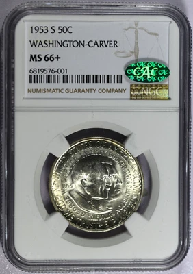 1953-S NGC MS66+ Washington-Carver Classic Commemorative Half-CAC Label - Image 1 of 2