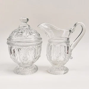 EAPG Flint Glass Sugar & Creamer Cable & Fan Pattern. - Picture 1 of 9