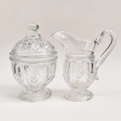 EAPG Flint Glass Sugar & Creamer Cable & Fan Pattern.  - Image 1 of 4
