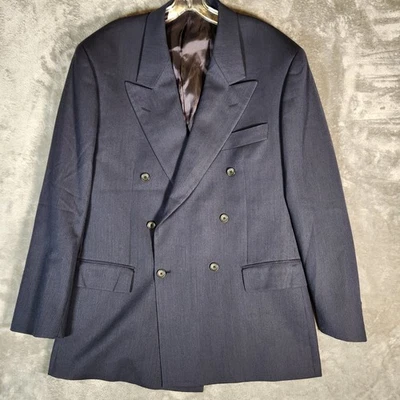 Lubiam Blazer 52L Navy Blue Wool Fintes Biella Stanley Korshak Sport Coat Jacket - Image 1 of 4