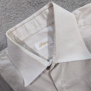 Brioni Men's Dress Shirt 42/16 1/2 Ivory Small Check Italian Design Cotton - Picture 1 of 10