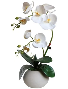Tall 17" White Real Touch Orchid Artificial Flowers with Vase Faux Plant Silk... - Picture 1 of 9