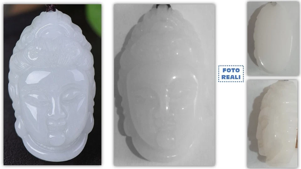 Pendente in GIADA bianca testa Buddha - Immagine 1 di 1