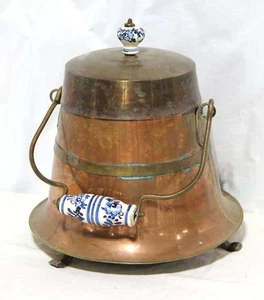 Antique copper and brass footed Dutch doofpot coal hod / scuttle - Picture 1 of 10
