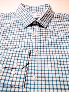 MIZZEN + MAIN Men's Button Front (L) Blue Check PERFORMANCE L/S Shirt TRIM FIT - Picture 1 of 5
