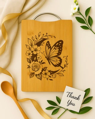 Tábua de corte borboleta decoração de cozinha rústica tábua de madeira floral presente de Natal - Imagem 1 de 4