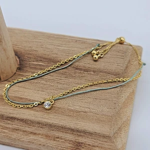 Pura Vida Bolo Bracelet – Gold Cable Link, Satellite Crystal, Blue Satin Cord - Picture 1 of 6