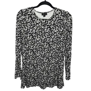J. Jill Top Túnica Mujer Pequeña Negro Blanco Floral Manga Larga - Imagen 1 de 7