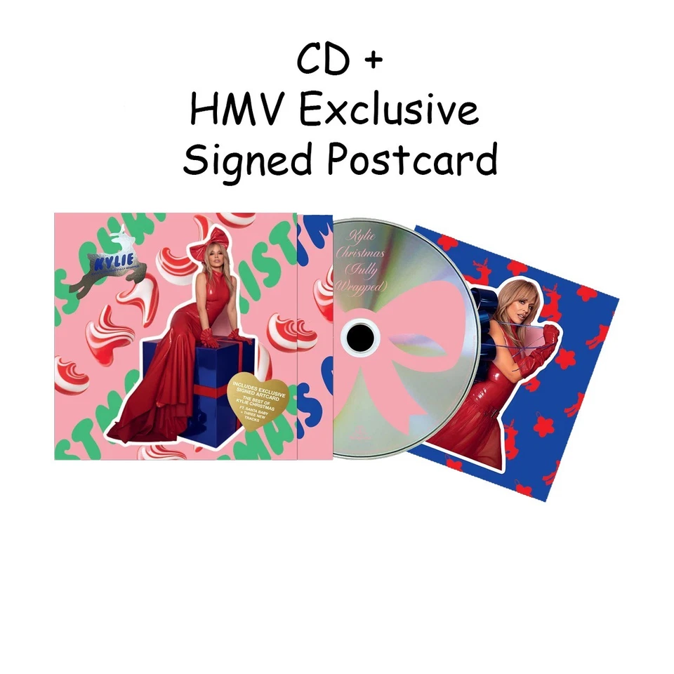PRESALE - Kylie Minogue Signed Christmas Fully Wrapped Postcard HMV CD Album - Image 1 of 1