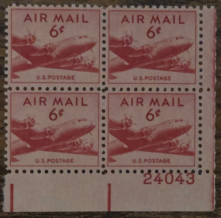 US - Scott C39- Air Mail - BR Plate Block - DC-4 Skymaster - MNH!!! - Image 1 of 1