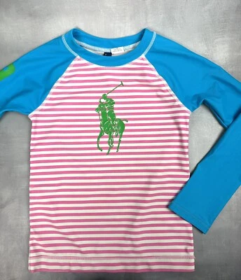 Polo Ralph Lauren Camisa de Natación Niñas 6X Rosa Azul Big Pony Rashguard Sol UPF 0179 Foto 1 de 4