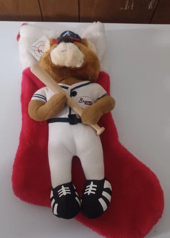 Vintage MLB 1993 Atlanta Braves Bear Plush Mascot Christmas Stocking Baseball Cover