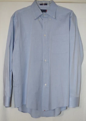 Mens Hathaway Button Down Dress Shirt 16 1/2 - 34 Blue Solid Pima cotton/ Poly - Image 1 of 4