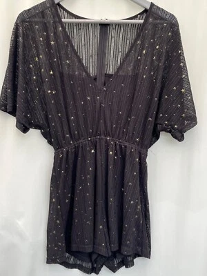 Women's Black Playsuit Elastic Waist Short Sleeve Size 10 - image 1 of 4