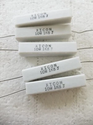 LOTE 5 PIEZAS XICON 1.8K Ohm 1.8K Ω 10W 10WATT 5% ALAMBRE ENROLLADO CERÁMICA Resistencia Foto 1 de 2