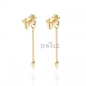 14K Massiv Einfach Gold Pfeil Design Drop Kette Ohrringe Geschenk für Sie - The Jewelz - Bild 1 von 4