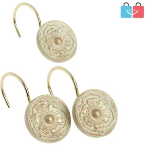 Elegant Provincial Ceramic Resin Shower Curtain Hooks - Brushed Gold, Set of 12 - Picture 1 of 2
