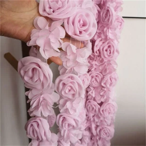 50cm 3D Rose Flower Chiffon Lace Trim Ribbon Sewing Fabric Clothes DIY Dress Hem - Picture 1 of 16