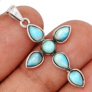 Kreuz - Natur Echt Larimar - Dominikanische Republik 925 Silber Anhänger CP73449 - Bild 1 von 1