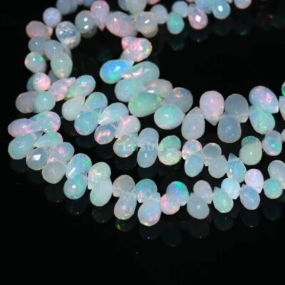 White Ethiopian Opal Faceted Teardrop Beads Elegant Color Beads for Crafting - Image 1 of 4