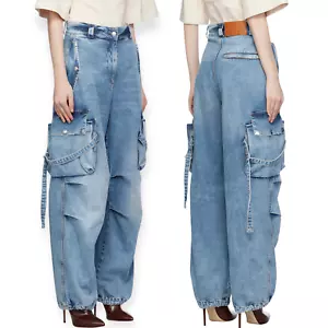 MSGM Blue Cargo Pocket Jeans Cotton Denim Pants Womens Size 38 US 4 27 Small NWT - Picture 1 of 10