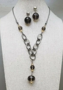 SILPADA SMOKEY TOPAZ STERLING SILVER Y NECKLACE & EARRINGS QUARTZ DANGLE DROP  - Picture 1 of 12