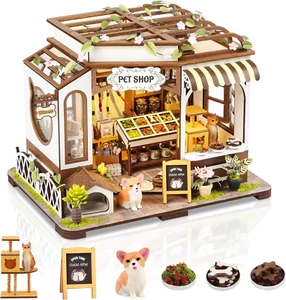 DIY Miniature House Kit,Pet Shop Dollhouse with Furniture & Led,Adults Teens Min - Picture 1 of 12