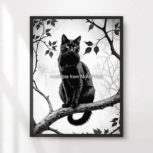 Retrato de gato negro impresión de arte póster imagen de pared obra de arte regalo dueño de mascota - Imagen 1 de 4
