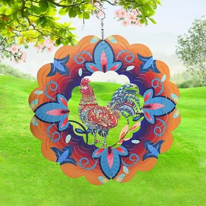 Rooster Wind Spinner Hanging Wind Sculptures 3D Outdoor Yard Garden Art Decor - Picture 1 of 6