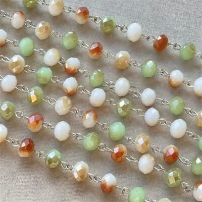Cadena Eyepin de plata rosario con cuentas de cristal naranja verde 8 mm Q2 pies por paquete Foto 1 de 3