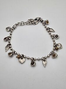 Brighton Tiddlywinks Silver Tone Hearts Jasper Beads Dangle Charm Bracelet 