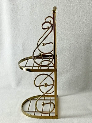 Prateleira vintage estreita de 2 camadas montada na parede cor dourada rolo de fio de metal - Imagem 1 de 4